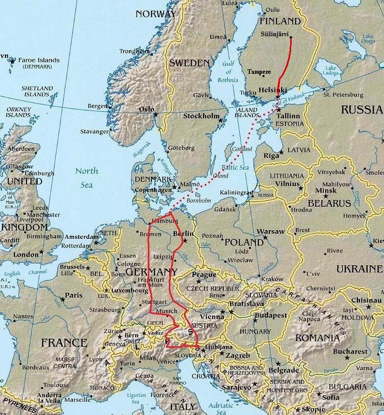 Vuoden 2002 reissun kartta. Tarkemmat reittikartat lytyvt kunkin pivn kohdalta.