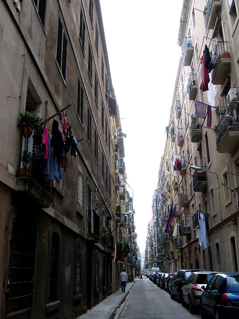 Katunkym entisest kalastajakylst Barcelonetasta. Barcelona, Espanja.