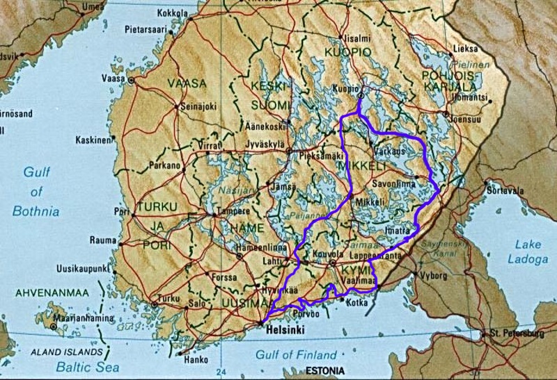 Vuoden 2016 reissun kartta. Tarkemmat reittikartat lytyvt kunkin pivn kohdalta.